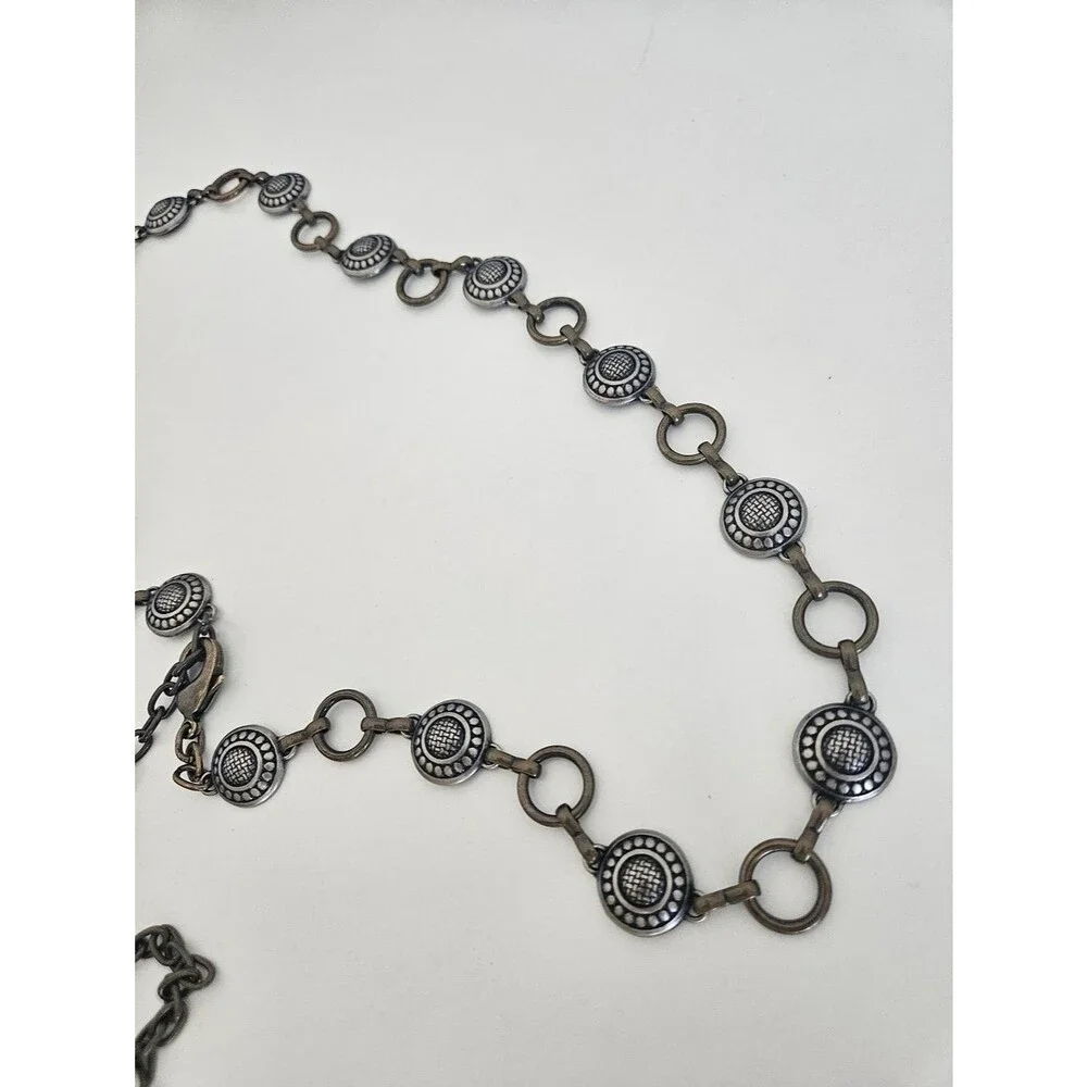 Fossil Medallion Brass Silver Ring Chain Belt Adjustable One Size Rodeo Western